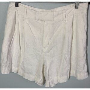 A New Day Womens White Linen Blend Pleated Front Paper Bag Shorts Sz 12 Casual
